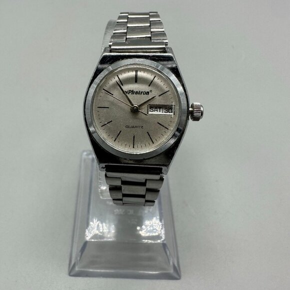 3/$30 Piratron Watch Women Silver Tone Day Date Quartz Classic Look 6.7 - Picture 2 of 15